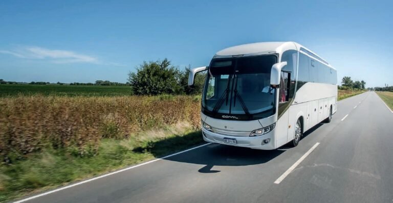 autobus moderno en carretera argentina rural