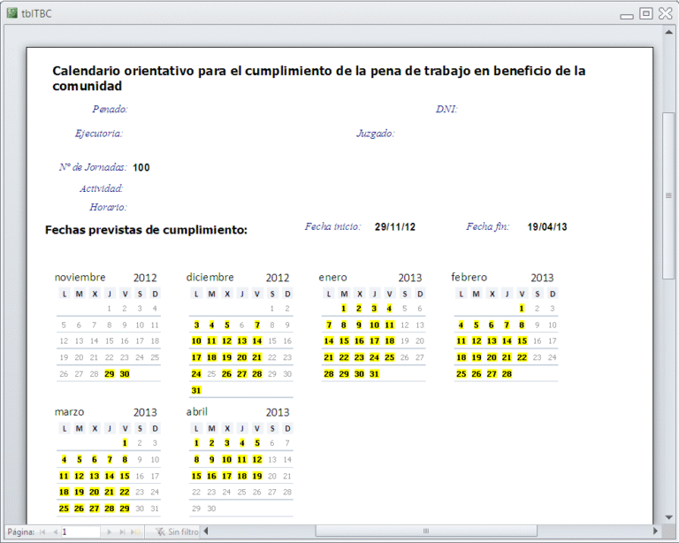 calendario con dni y fechas resaltadas