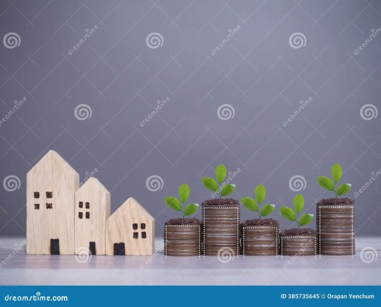 casa con monedas creciendo en plantas