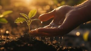manos sosteniendo una pequena planta creciendo