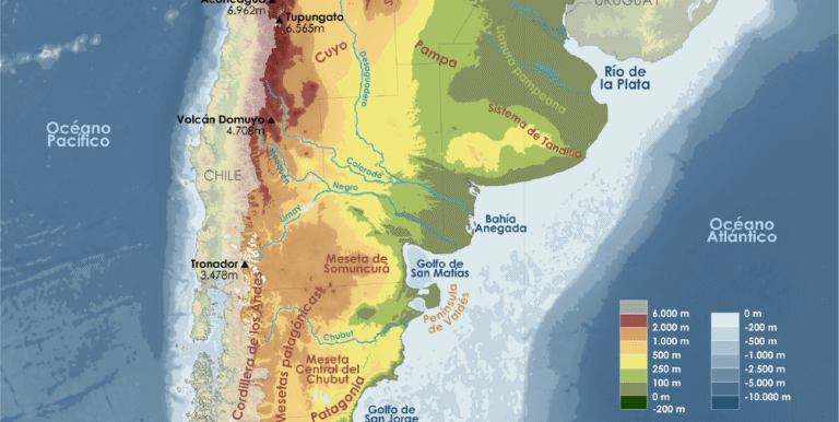 mapa fisico de argentina con regiones destacadas