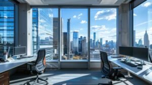 oficina ejecutiva con vista panoramica urbana