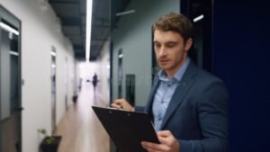 persona feliz revisando documentos y contrato laboral