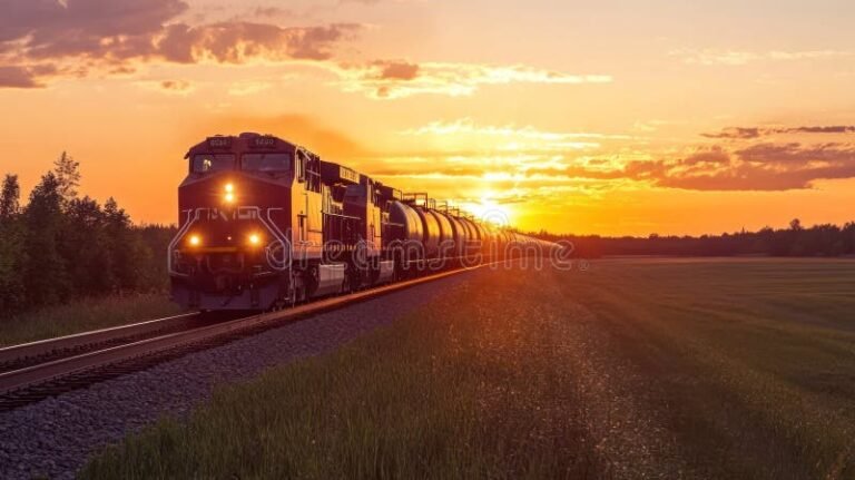 tren en vias al atardecer rural
