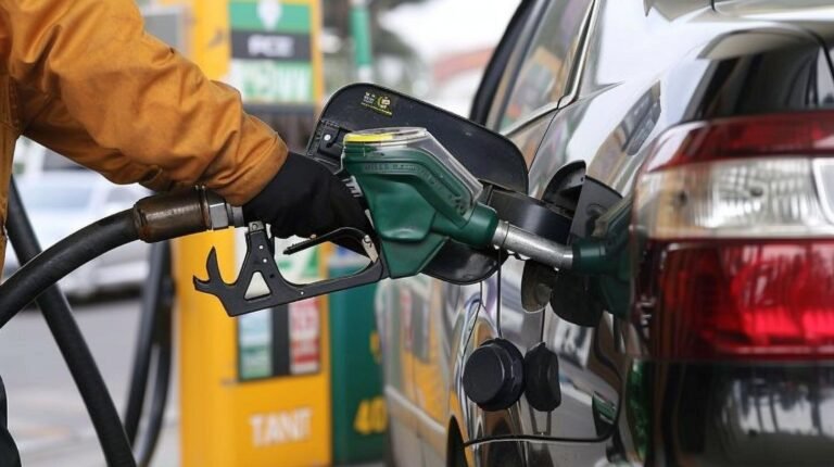 vehiculo y medidor de gasolina en estacion